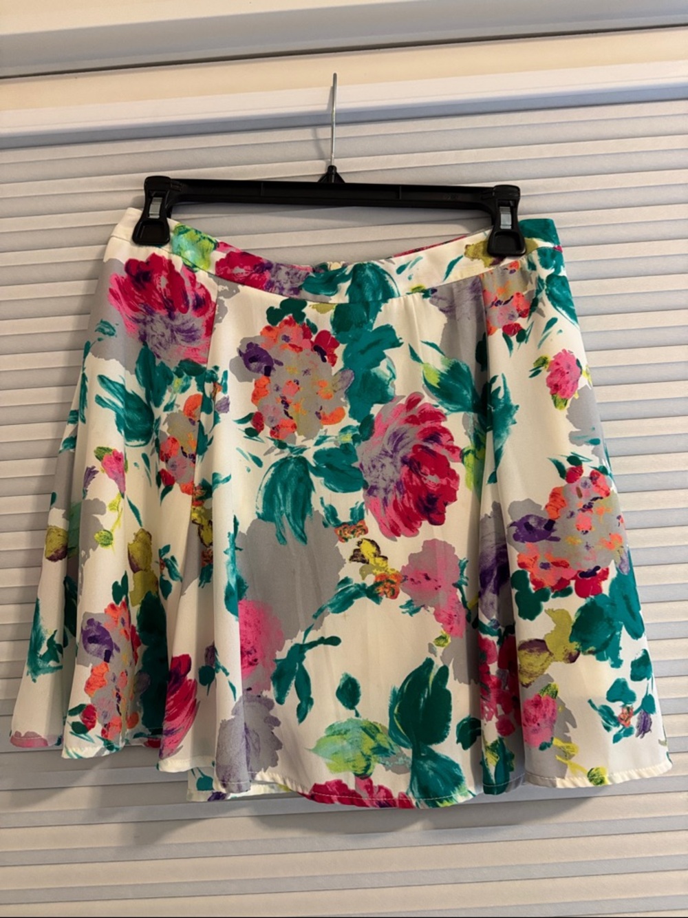 Lush White Circle Skirt with Pink, Teal & Purple Floral Print